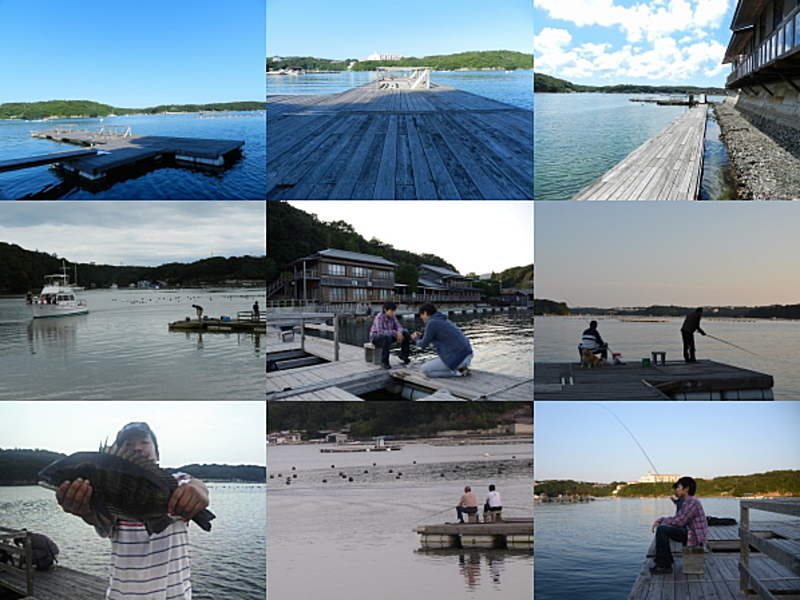 檜扇荘 — 三重・志摩 · 英虞湾に浮かぶ自家桟橋で家族が釣りを楽しむ様子