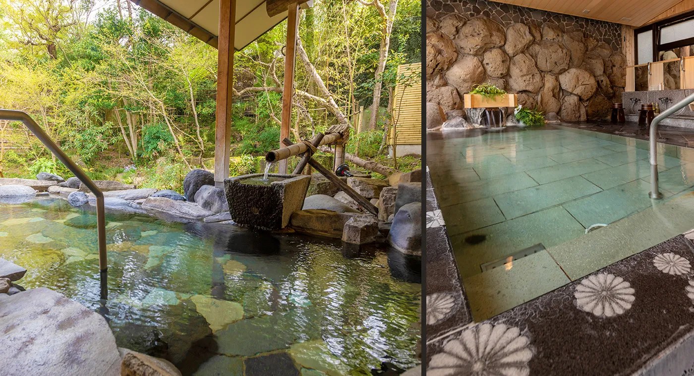 湯回廊 菊屋 — 静岡・修善寺 · 桂川沿い、弱アルカリ性単純温泉と4つの貸切風呂を持つ老舗